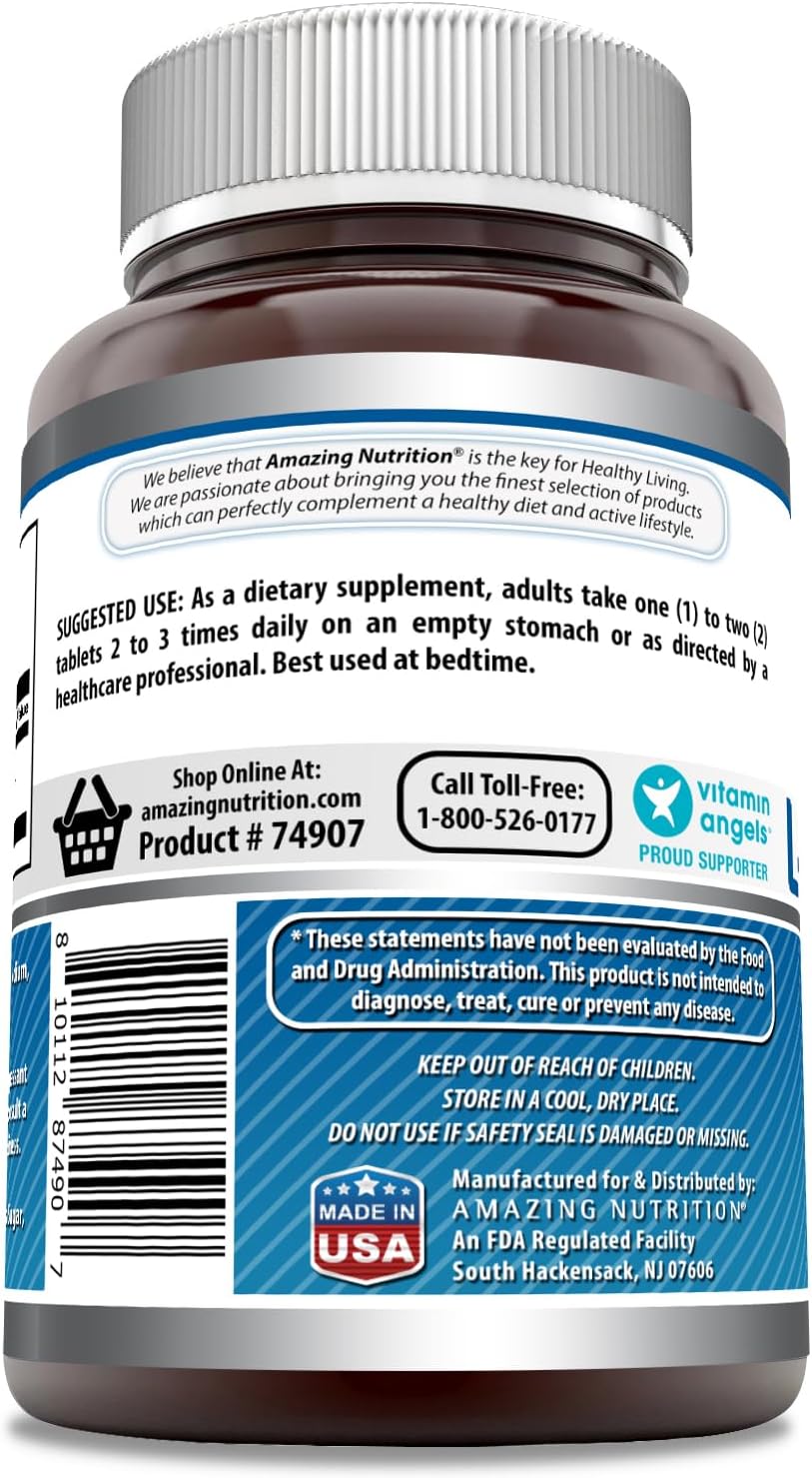 High-Quality L-Tryptophan 1000mg Tablets Supplement | Non-GMO & Gluten Free | Made in USA (240 Count) by Amazing Nutrition