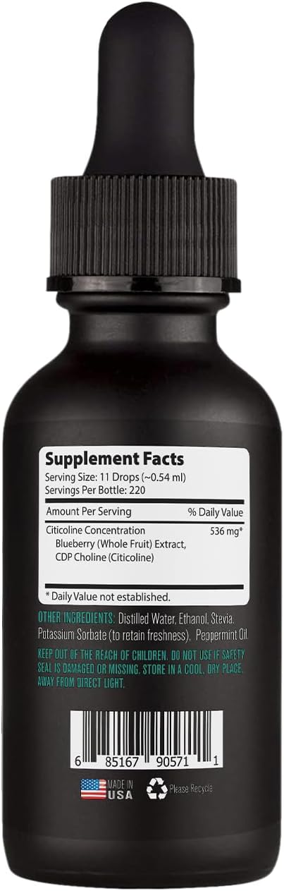 High-Quality Lyfetrition Citicoline Liquid Drops 536mg - 4 Oz Bottle, 220 Servings - USA Made, Fast Absorption, Potent Non-GMO Ingredients - GMP Certified, Cruelty-Free - Liquid Supplement