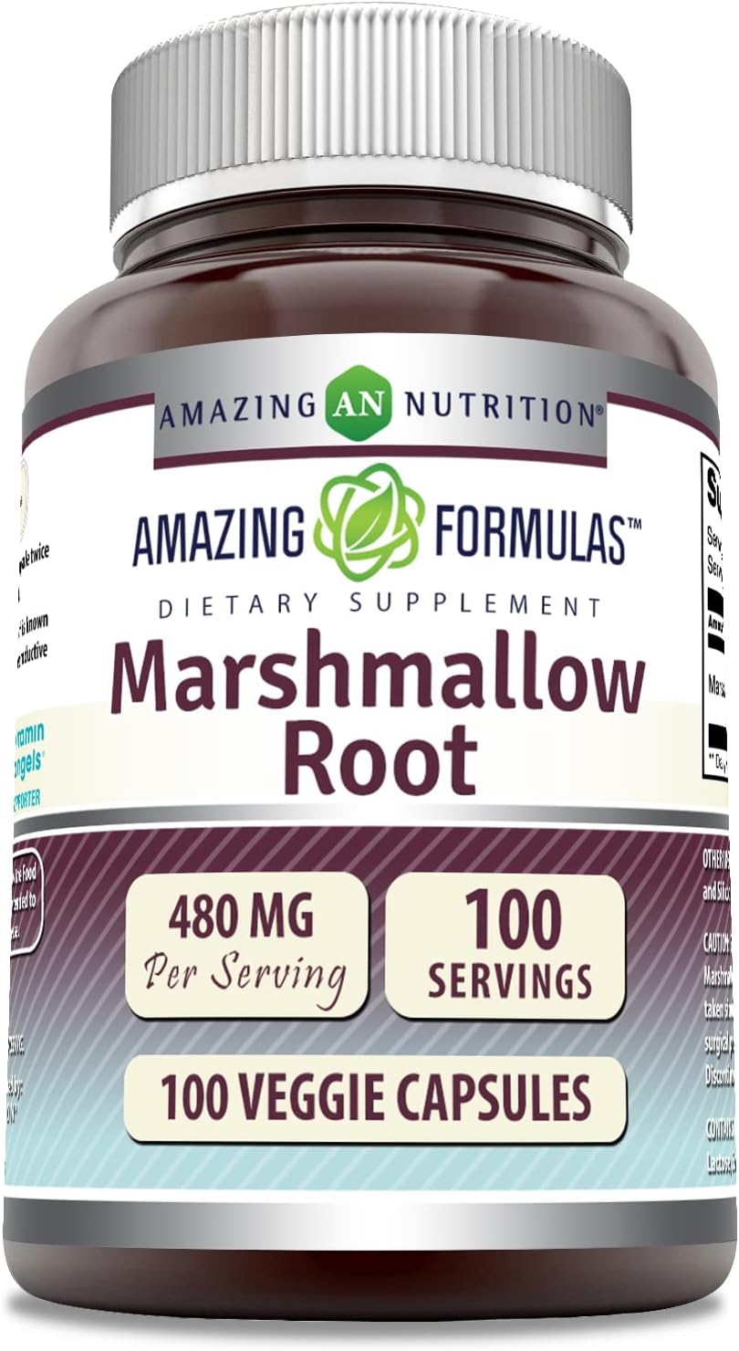 High-Quality Marshmallow Root Supplement | 480 Mg Per Serving | 100 Veggie Capsules | Non-GMO & Gluten Free | USA-Made