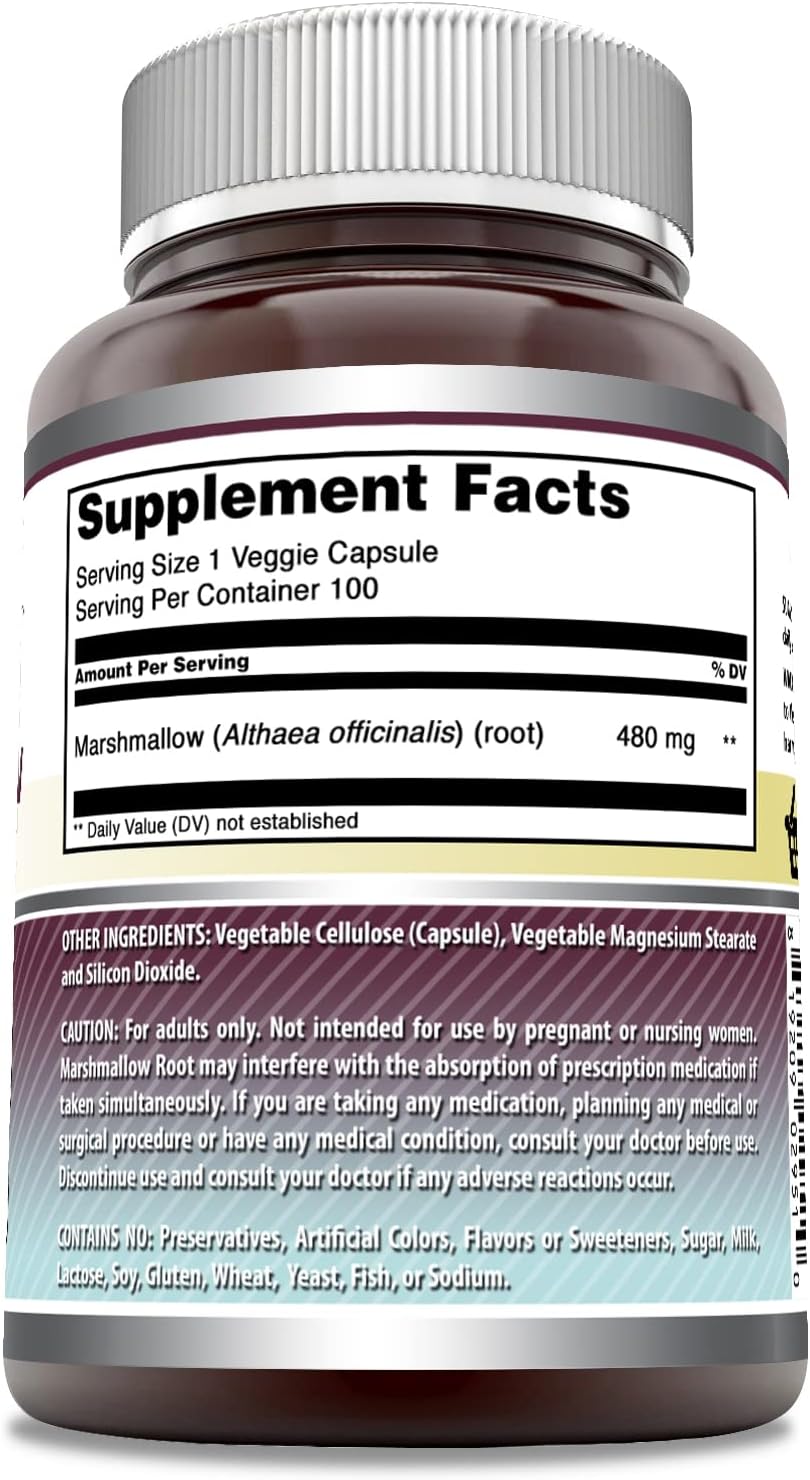 High-Quality Marshmallow Root Supplement | 480 Mg Per Serving | 100 Veggie Capsules | Non-GMO & Gluten Free | USA-Made