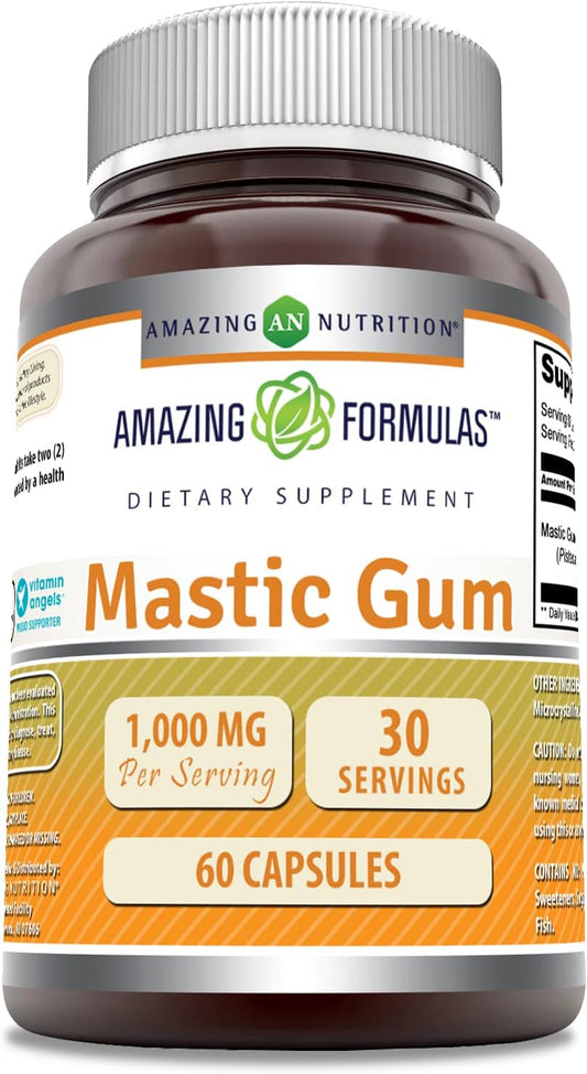 High Quality Mastic Gum Supplement 1000mg - 60 Capsules - Non-GMO & Gluten Free - USA Made by Amazing Nutrition