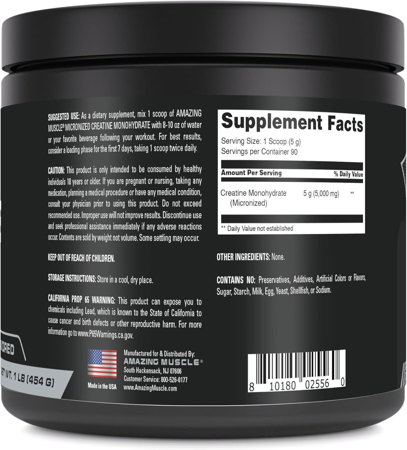 High-Quality Micronized Creatine Monohydrate Powder | 90 Servings, 5000 Mg | 1 Lb (454g) | Pre & Post Workout Supplement