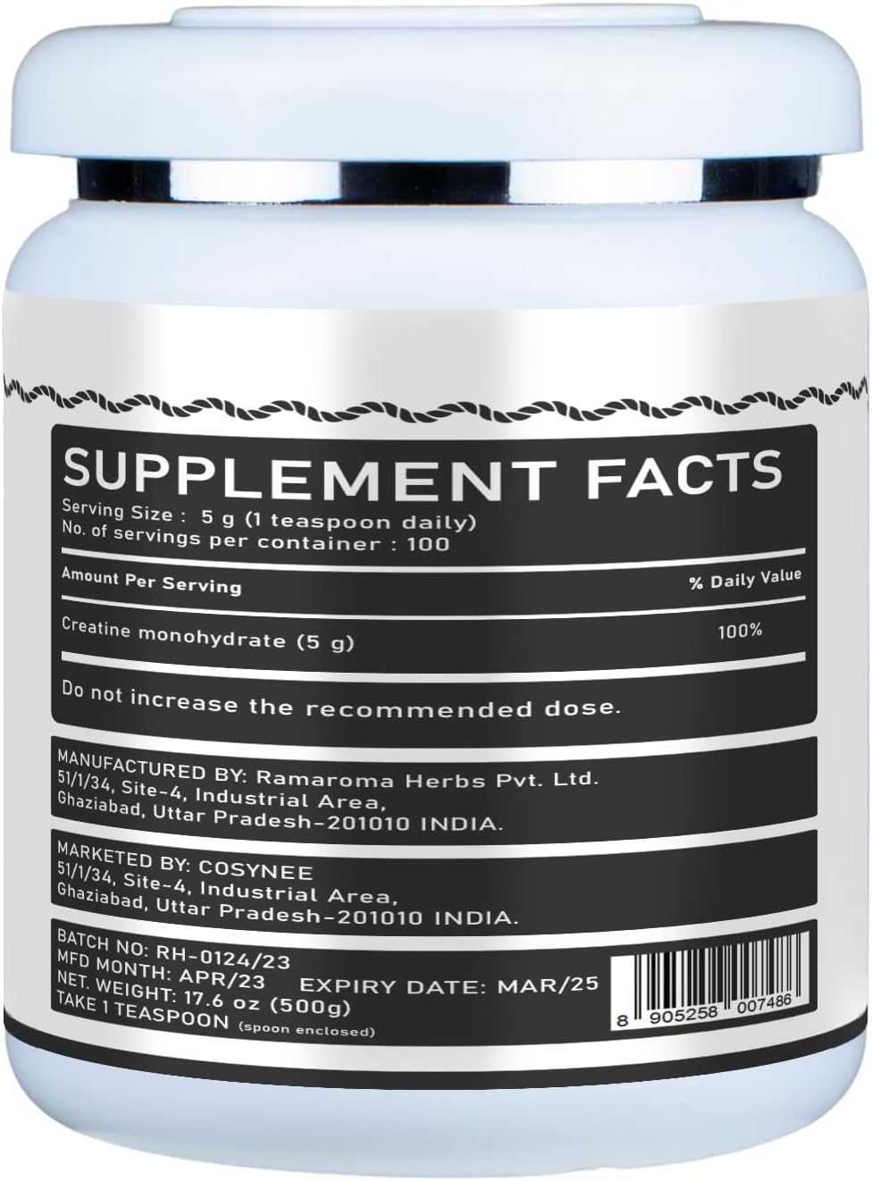 High-Quality Micronized Creatine Monohydrate Powder for Enhanced Energy and Lean Muscle Growth - 17.6oz (500g)