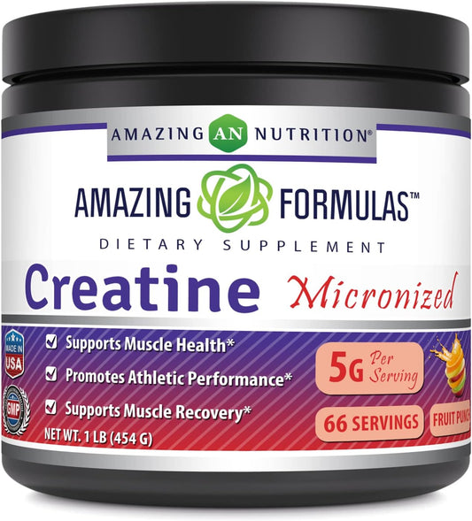 High-Quality Micronized Creatine Monohydrate Supplement | 5000 Mg | Non-GMO | Gluten Free | Made in USA | Fruit Punch Flavor