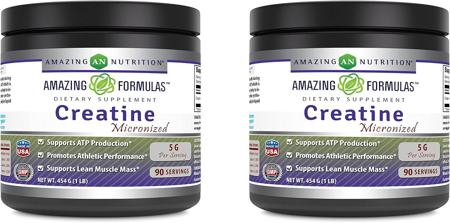 High-Quality Micronized Creatine Monohydrate Supplement | 5000 Mg | Non-GMO | Gluten Free | Made in USA | 1 Lb - 2 Pack, Unflavored