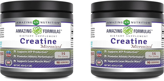 High-Quality Micronized Creatine Monohydrate Supplement | 5000 Mg | Non-GMO | Gluten Free | Made in USA | 1 Lb - 2 Pack, Unflavored