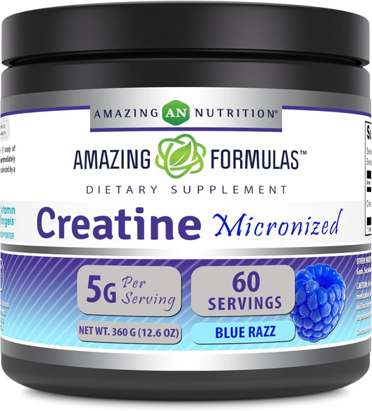 High-Quality Micronized Creatine Monohydrate Supplement | 5000 Mg | Non-GMO | Gluten Free | Made in USA | Blue Raspberry Flavor