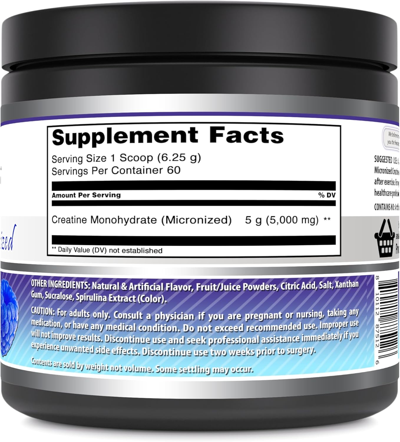 High-Quality Micronized Creatine Monohydrate Supplement | 5000 Mg | Non-GMO | Gluten Free | Made in USA | Blue Raspberry Flavor