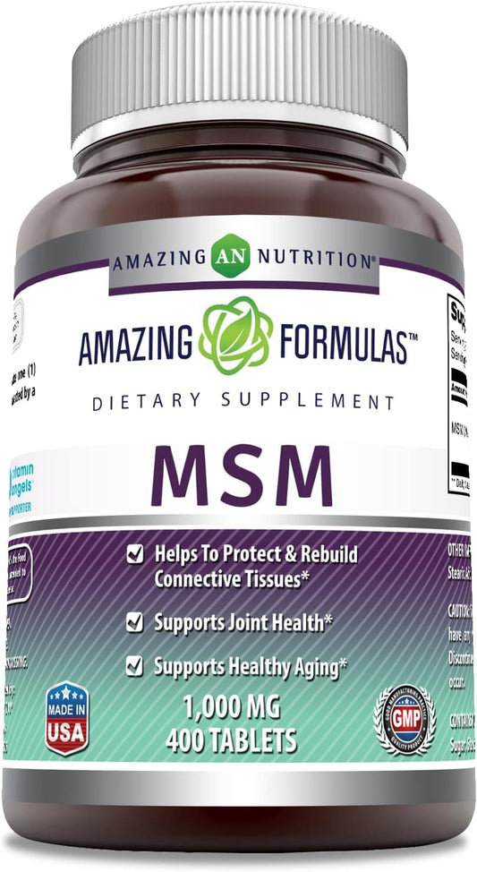 High-Quality MSM (Methylsulfonylmethane) Supplement | 1000 Mg per Serving | 400 Tablets | Non-GMO & Gluten-Free | Made in USA by Amazing Nutrition