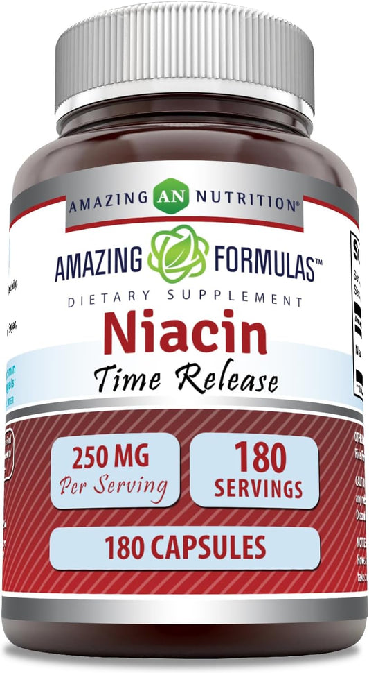 High Quality Niacin (Vitamin B3) 250mg Supplement - 180 Capsules | Non-GMO, Gluten Free, Made in USA by Amazing Nutrition