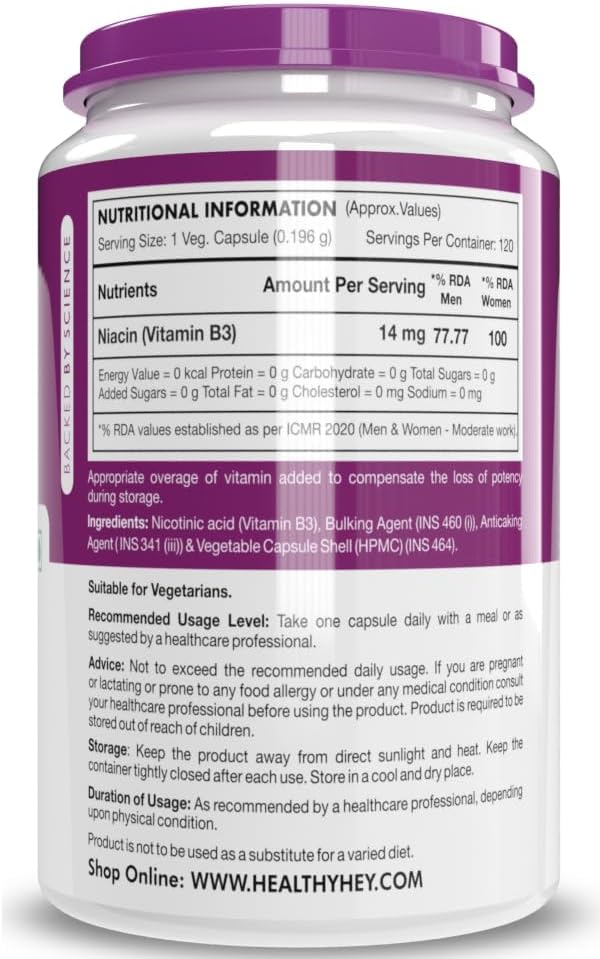 High-Quality Niacin Vitamin B3 Supplement in 120 Vegetarian Capsules