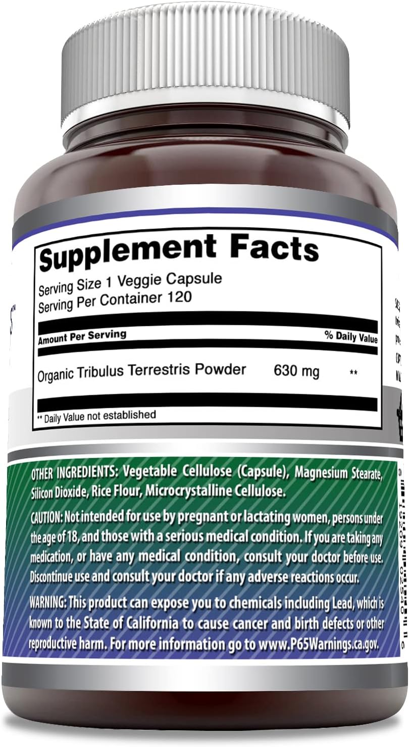 High-Quality Organic Tribulus Terrestris Extract Supplement | 630mg Per Serving | 120 Veggie Capsules | Non-GMO & Gluten-Free
