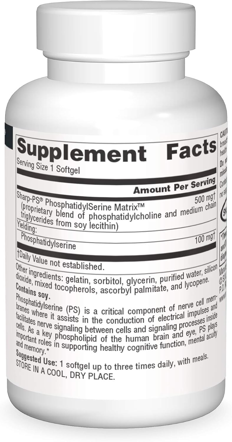 High-Quality Phosphatidyl Serine Matrix Supplement - 500 mg - 30 Softgels by Source Naturals