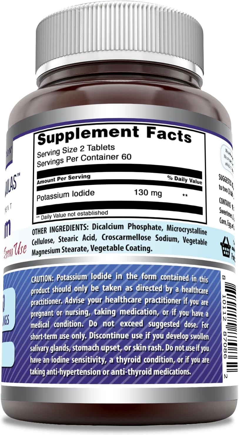 High-Quality Potassium Iodide Supplement 130mg - 120 Tablets - Non-GMO & Gluten-Free - Made in USA by Amazing Nutrition