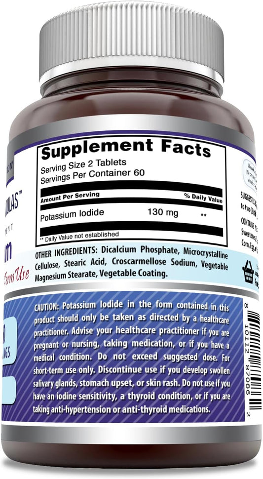 High-Quality Potassium Iodide Supplement 130mg - 120 Tablets - Non-GMO & Gluten-Free - Made in USA by Amazing Nutrition
