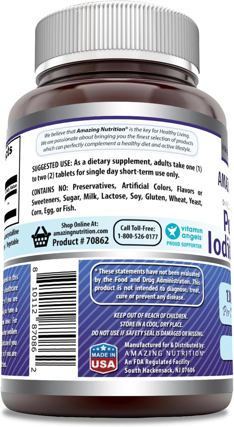 High-Quality Potassium Iodide Supplement 130mg - 120 Tablets - Non-GMO & Gluten-Free - Made in USA by Amazing Nutrition