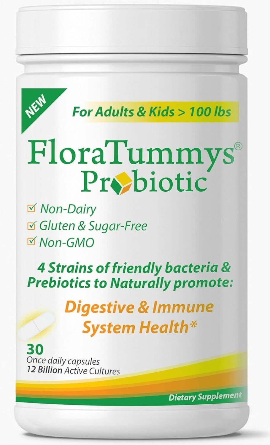 High Quality Probiotic Supplement for Women, Men, and Kids - 12 Billion CFU, 4 Strains, Prebiotics - Non-GMO, Kosher, Gluten-Free - Made in USA