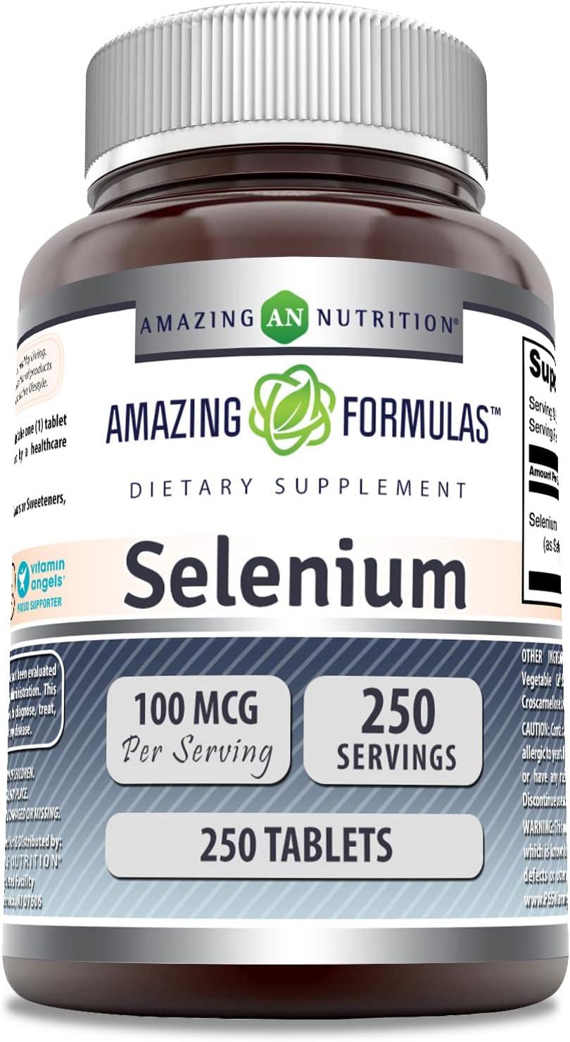 High-Quality Selenium Supplement | 100 Mcg Per Serving | 250 Tablets | Non-GMO & Gluten Free | Made in USA by Amazing Nutrition