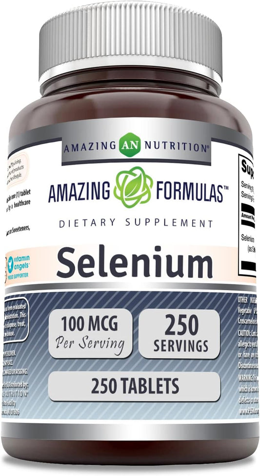 High-Quality Selenium Supplement | 100 Mcg Per Serving | 250 Tablets | Non-GMO & Gluten Free | Made in USA by Amazing Nutrition