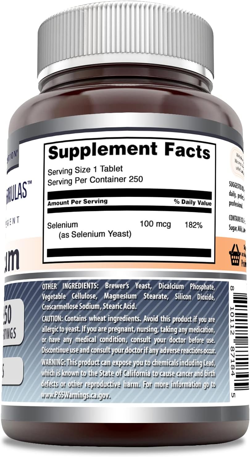 High-Quality Selenium Supplement | 100 Mcg Per Serving | 250 Tablets | Non-GMO & Gluten Free | Made in USA by Amazing Nutrition