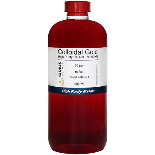 High-Quality Sirius Metals True Colloidal Gold Solution - 50 ppm - 99.99% Purity - 500 mL - Made in USA