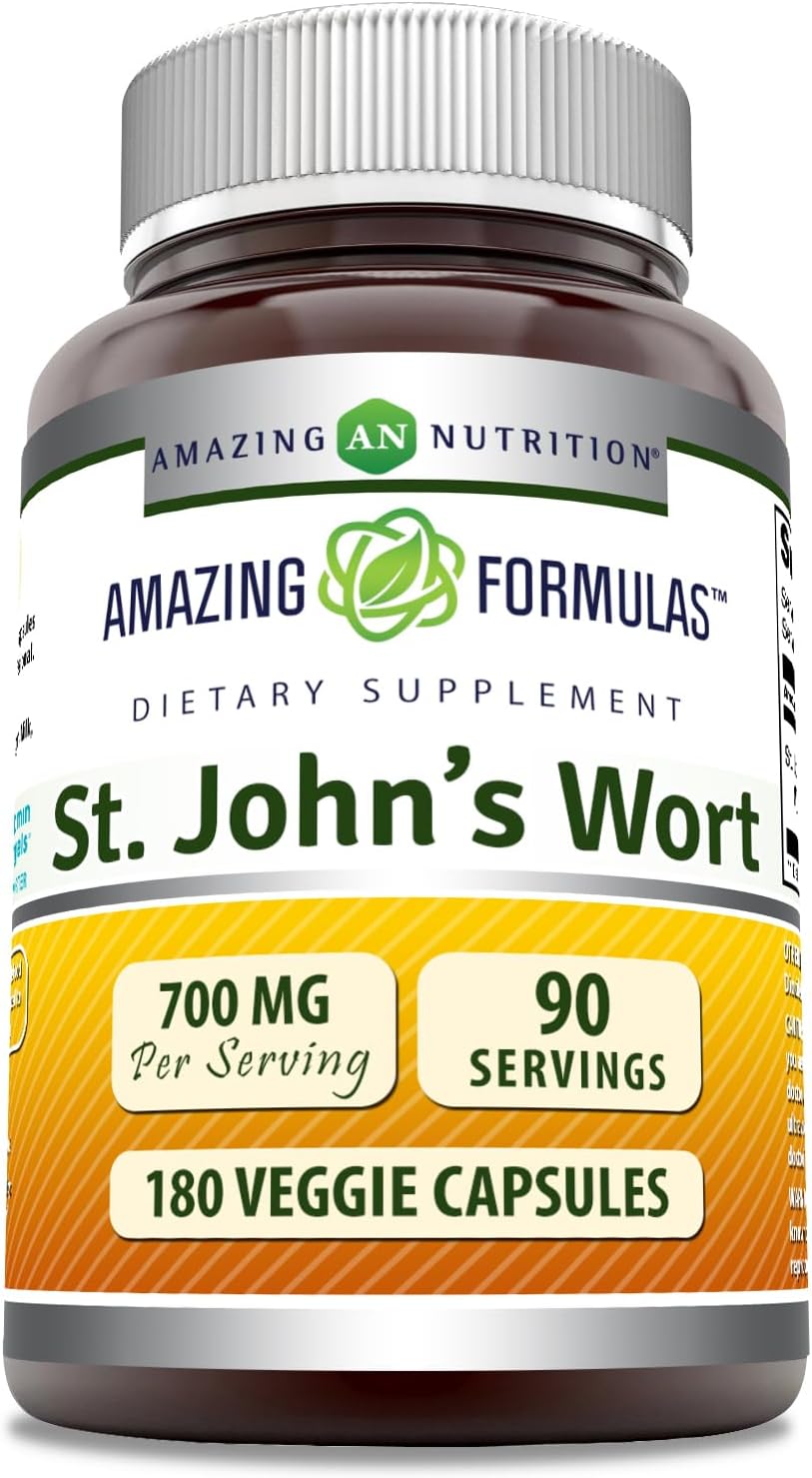 High-Quality St. Johns Wort Supplement with 700 Mg per Serving - 180 Veggie Capsules - Gluten Free - Non-GMO - Made in USA