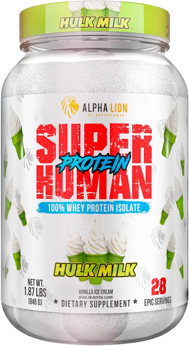 High-Quality Superhuman Whey Protein Isolate Powder for Muscle Recovery & Growth, Low Carb, Low Sugar, No Bloat Post Workout (28 Servings, Hulk Milk Flavor)
