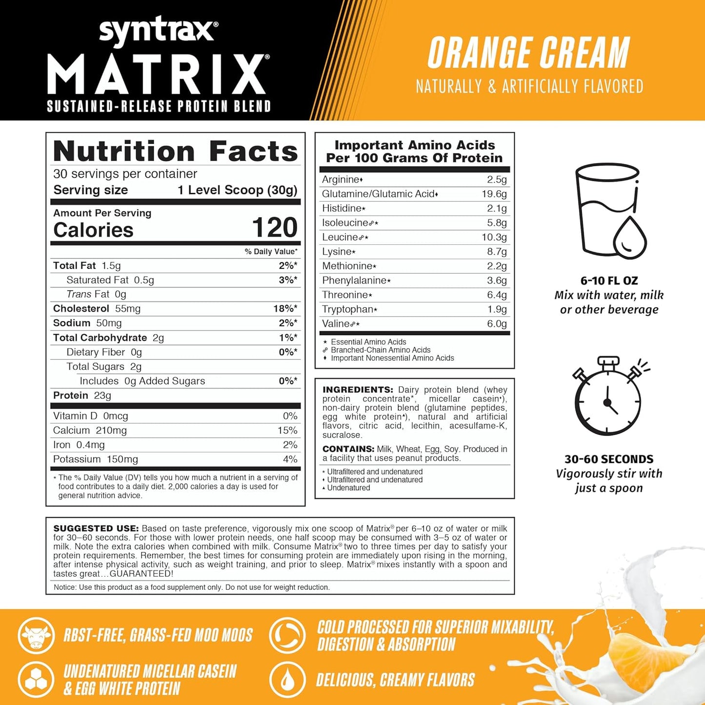 High-Quality Syntrax Nutrition Matrix Orange Cream Sustained-Release Protein Blend 2 lbs. for Muscle Growth and Recovery