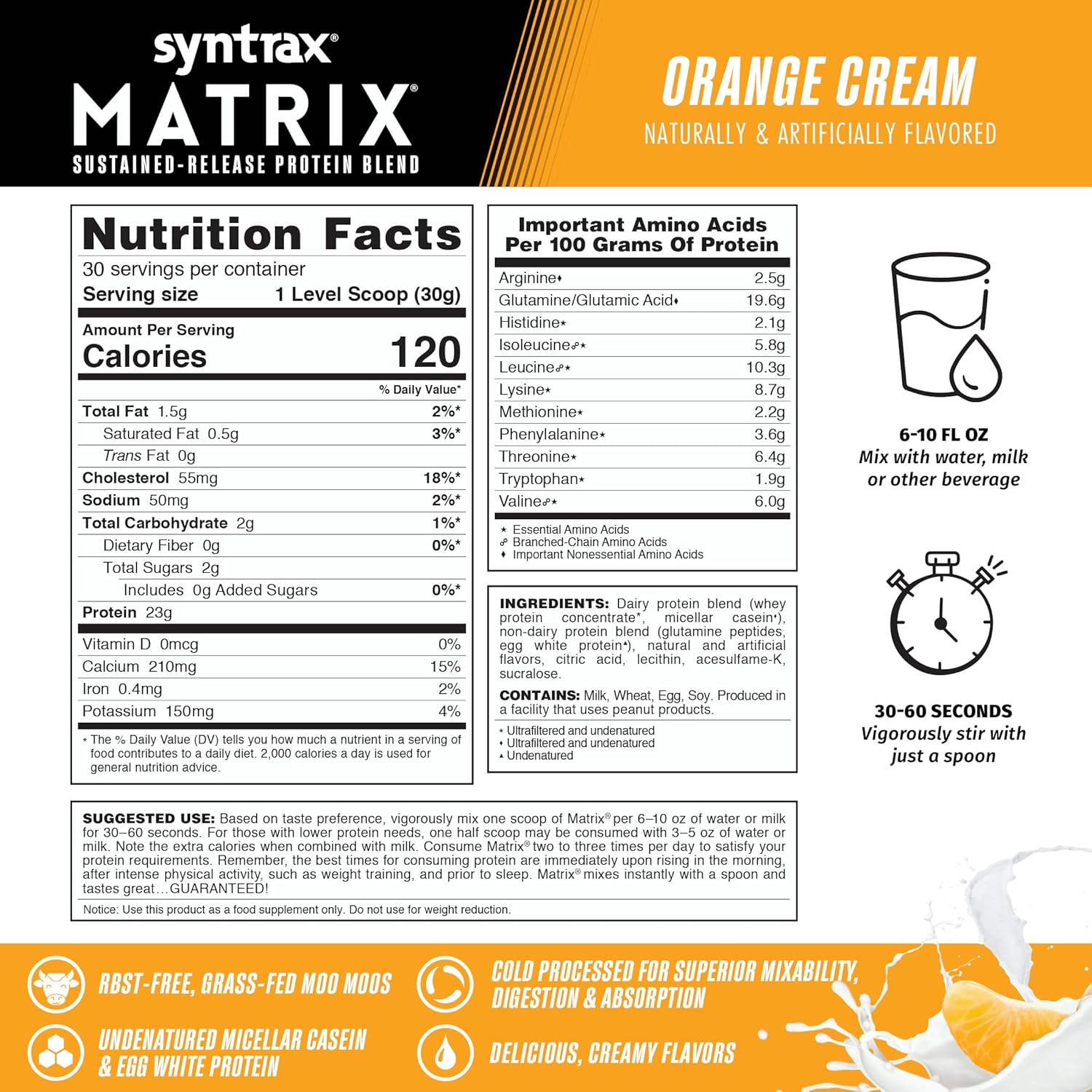 High-Quality Syntrax Nutrition Matrix Orange Cream Sustained-Release Protein Blend 2 lbs. for Muscle Growth and Recovery