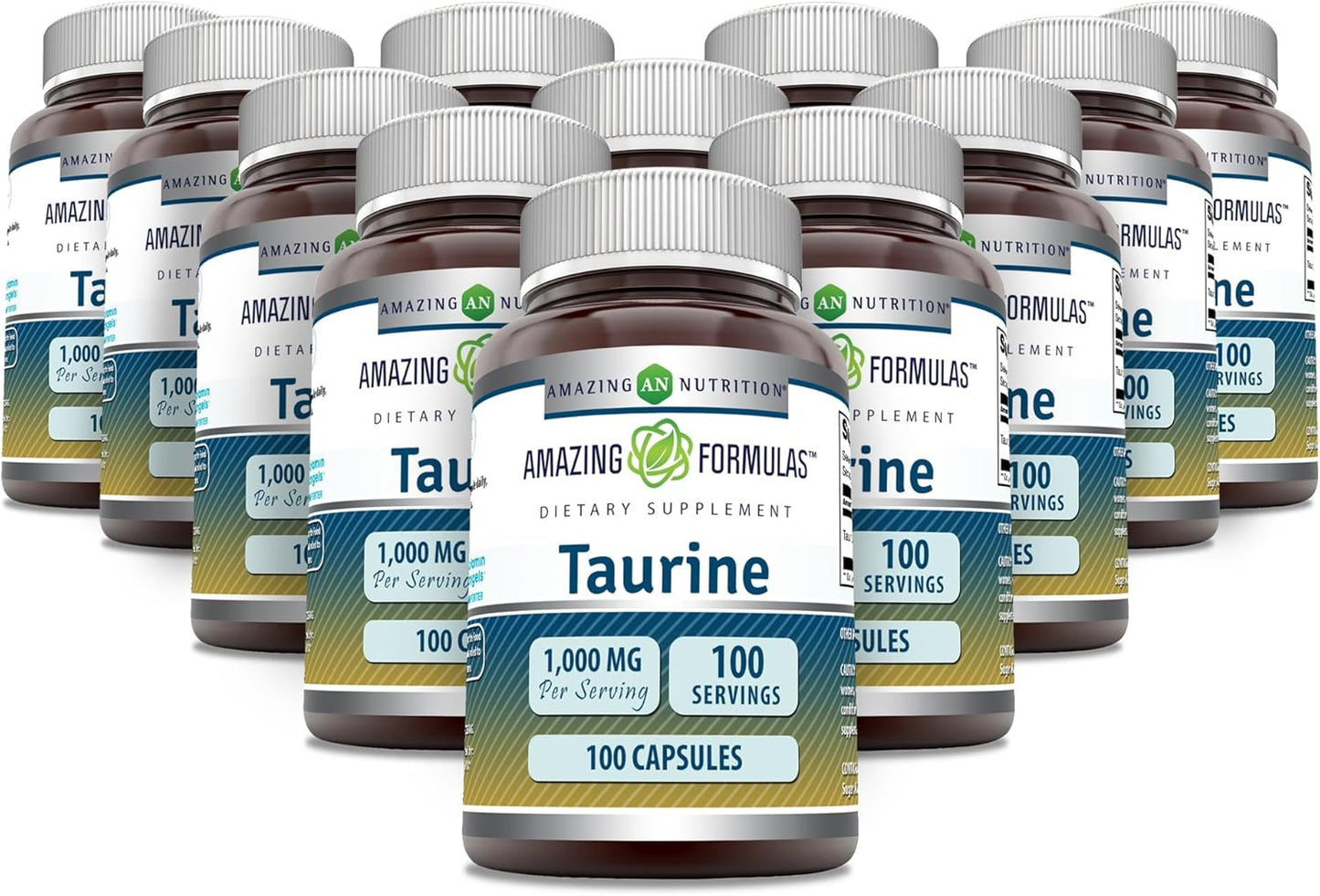 High-Quality Taurine 1000mg Capsules - Amino Acid Supplement - Non-GMO, Gluten Free - Made in USA (100 Count x 12)