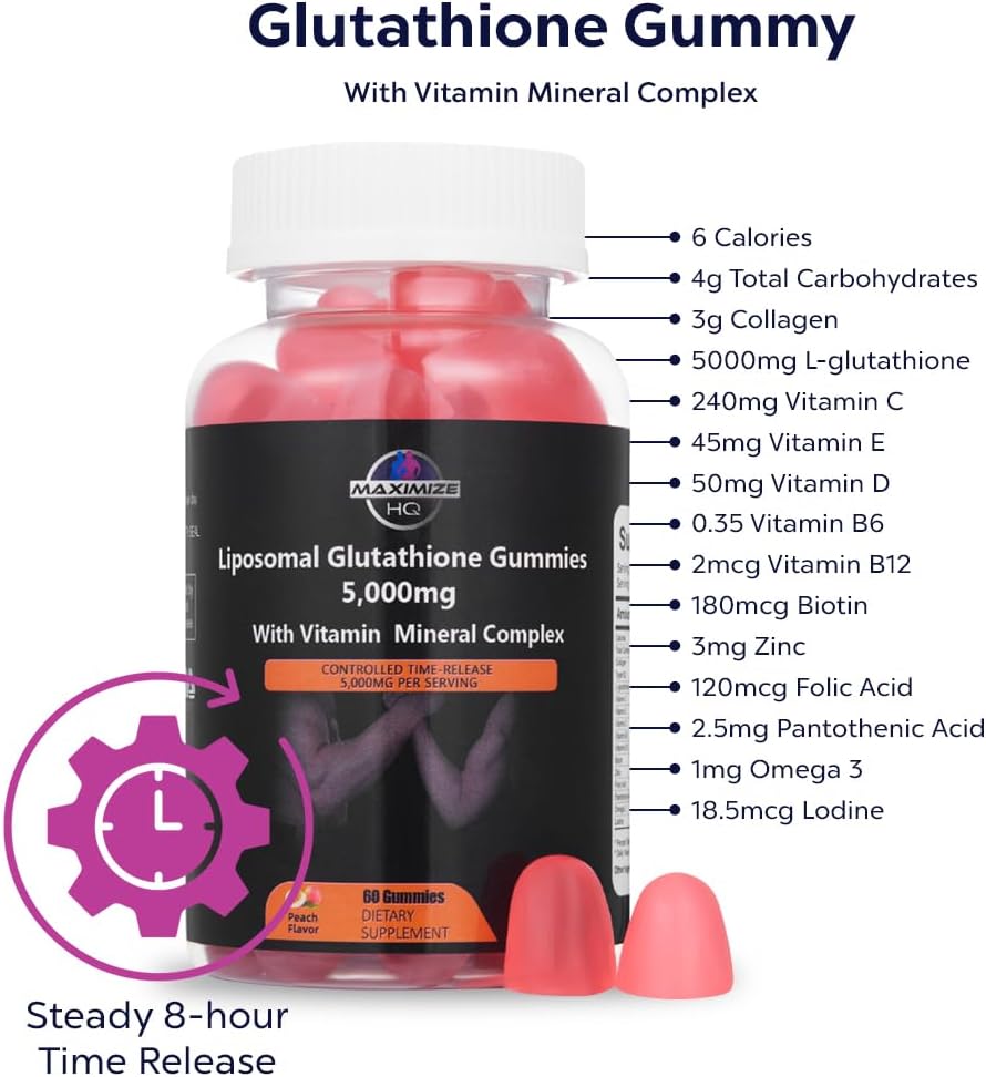 High-Quality Time-Release Glutathione Gummies with Fruit Juice Extract - Supports Vital Body Functions - Gluten-Free Formula