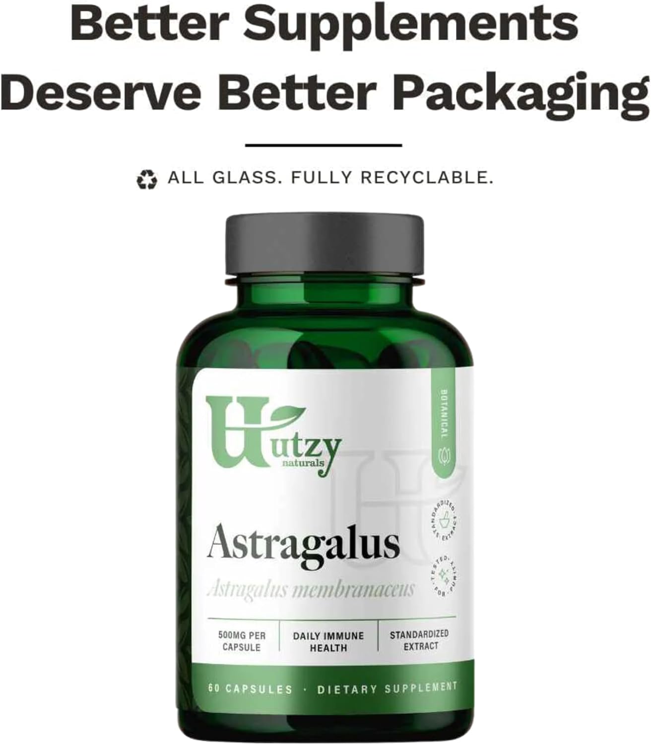 High-Quality Utzy Naturals Astragalus Supplement - 500 mg Capsules - 60 Servings