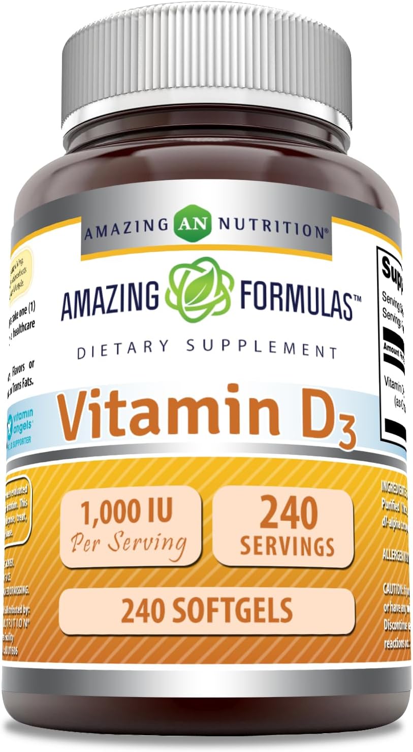 High Quality Vitamin D3 Supplement - 1000 IU - 240 Softgels - Non-GMO & Gluten Free - Made in USA by Amazing Nutrition