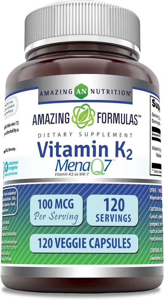 High-Quality Vitamin K2 Menaq7 MK7 Supplement - 100 Mcg - Veggie Capsules - Non-GMO - Gluten Free - Made in USA - 120 Count