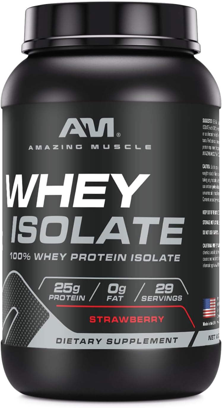 High-Quality Whey Isolate Protein Powder | 25g Protein per Serving | 100% Whey Isolate | Zero Fat | Made in USA | Strawberry Flavor | 2 Lb