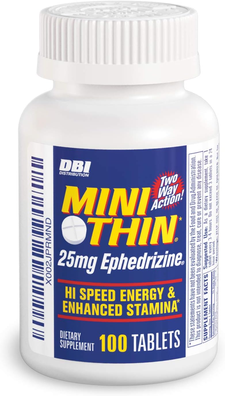 High Speed Energy and Stamina Boost with Mini Thin Two-Way Action Caffeine Pills - 205mg Caffeine, 25mg Ephedrizine - 100 Count Bottle