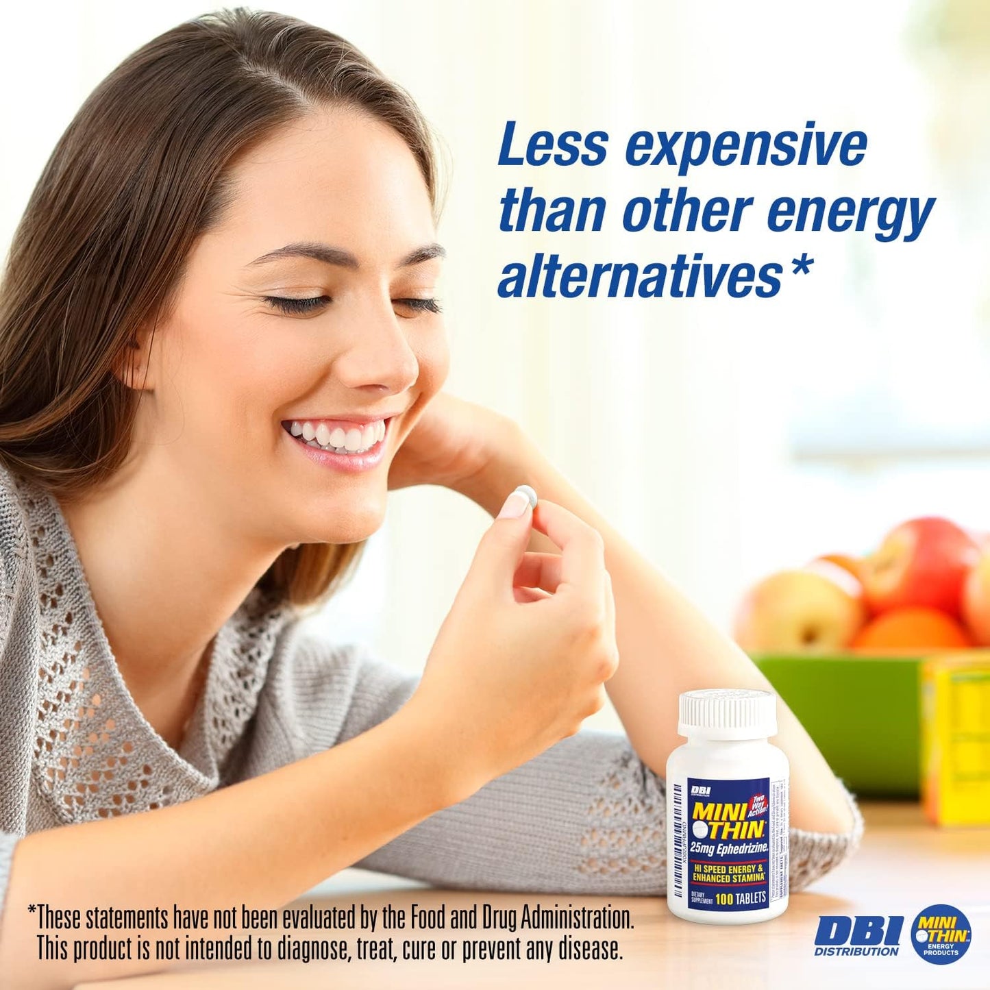 High Speed Energy and Stamina Boost with Mini Thin Two-Way Action Caffeine Pills - 205mg Caffeine, 25mg Ephedrizine - 100 Count Bottle