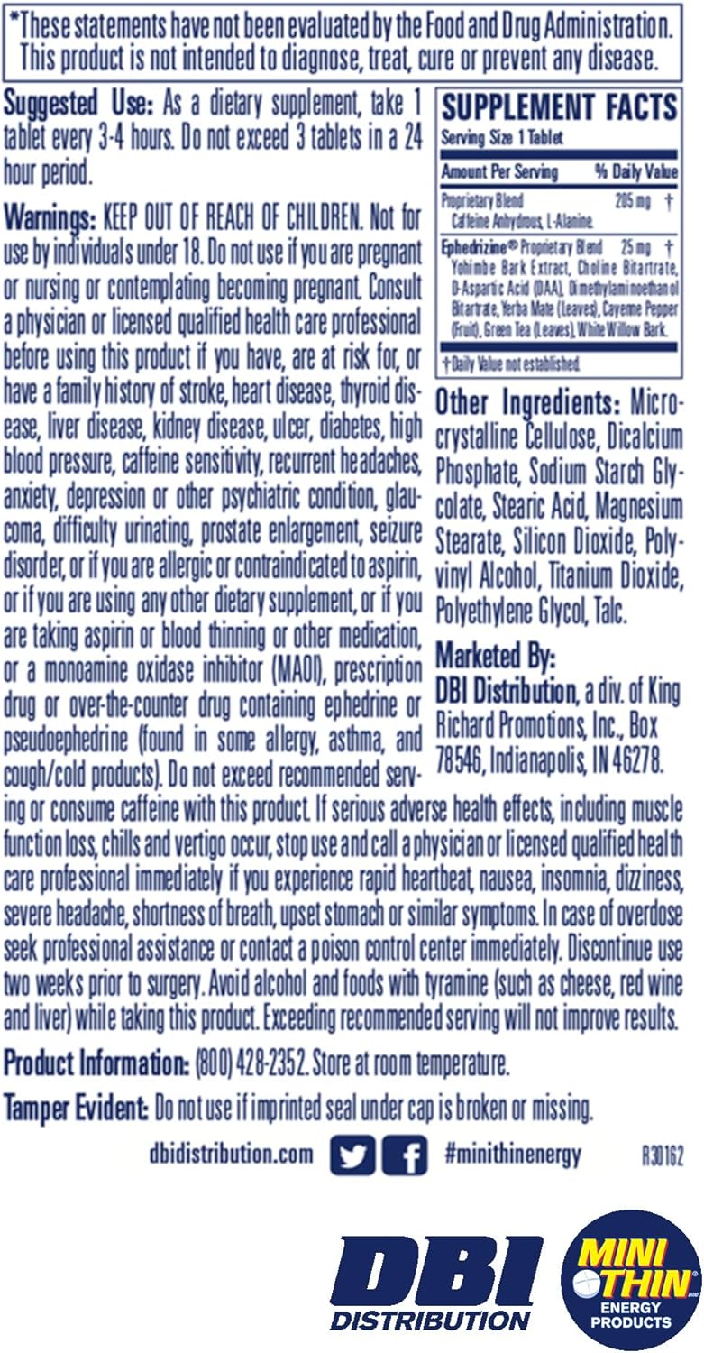 High Speed Energy and Stamina Boost with Mini Thin Two-Way Action Caffeine Pills - 205mg Caffeine, 25mg Ephedrizine - 100 Count Bottle