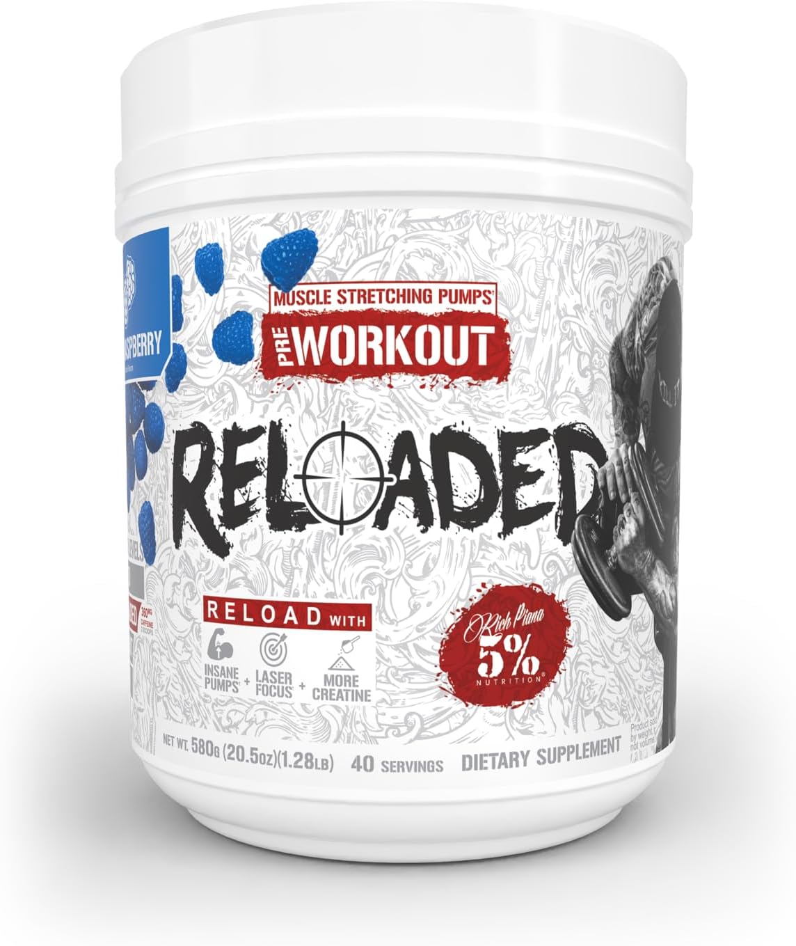 High Stim Pre-Workout Supplement for Energy, Focus, and Endurance - Citrulline, Creatine, Choline - Blue Raspberry Flavor