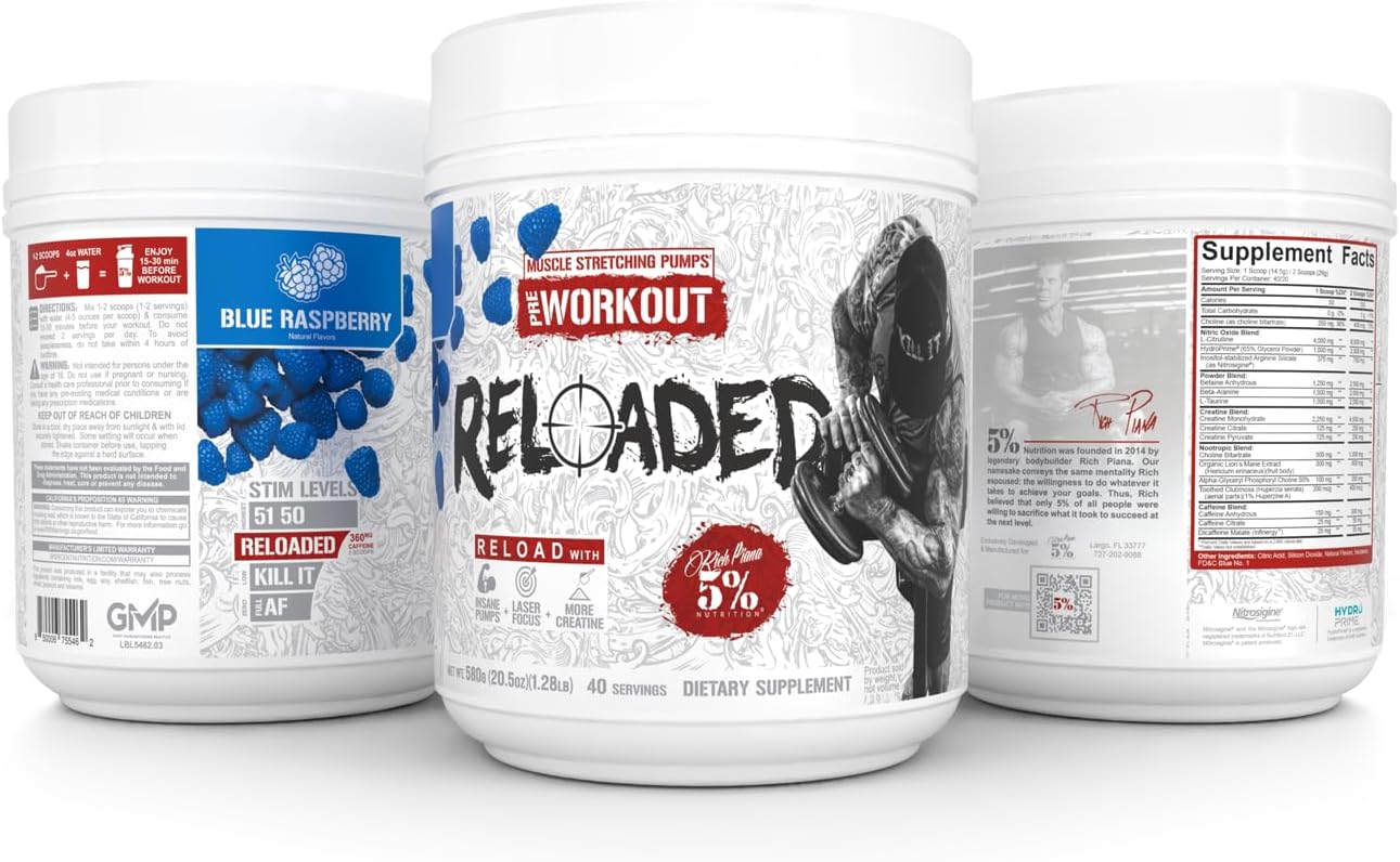 High Stim Pre-Workout Supplement for Energy, Focus, and Endurance - Citrulline, Creatine, Choline - Blue Raspberry Flavor