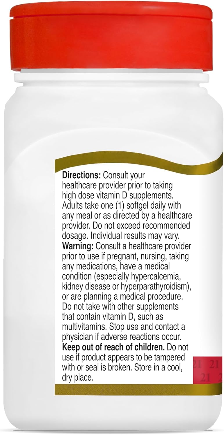 High Strength 21st Century Vitamin D3 125 mcg (5,000 IU) Softgels - 110 Count, Fast Absorption