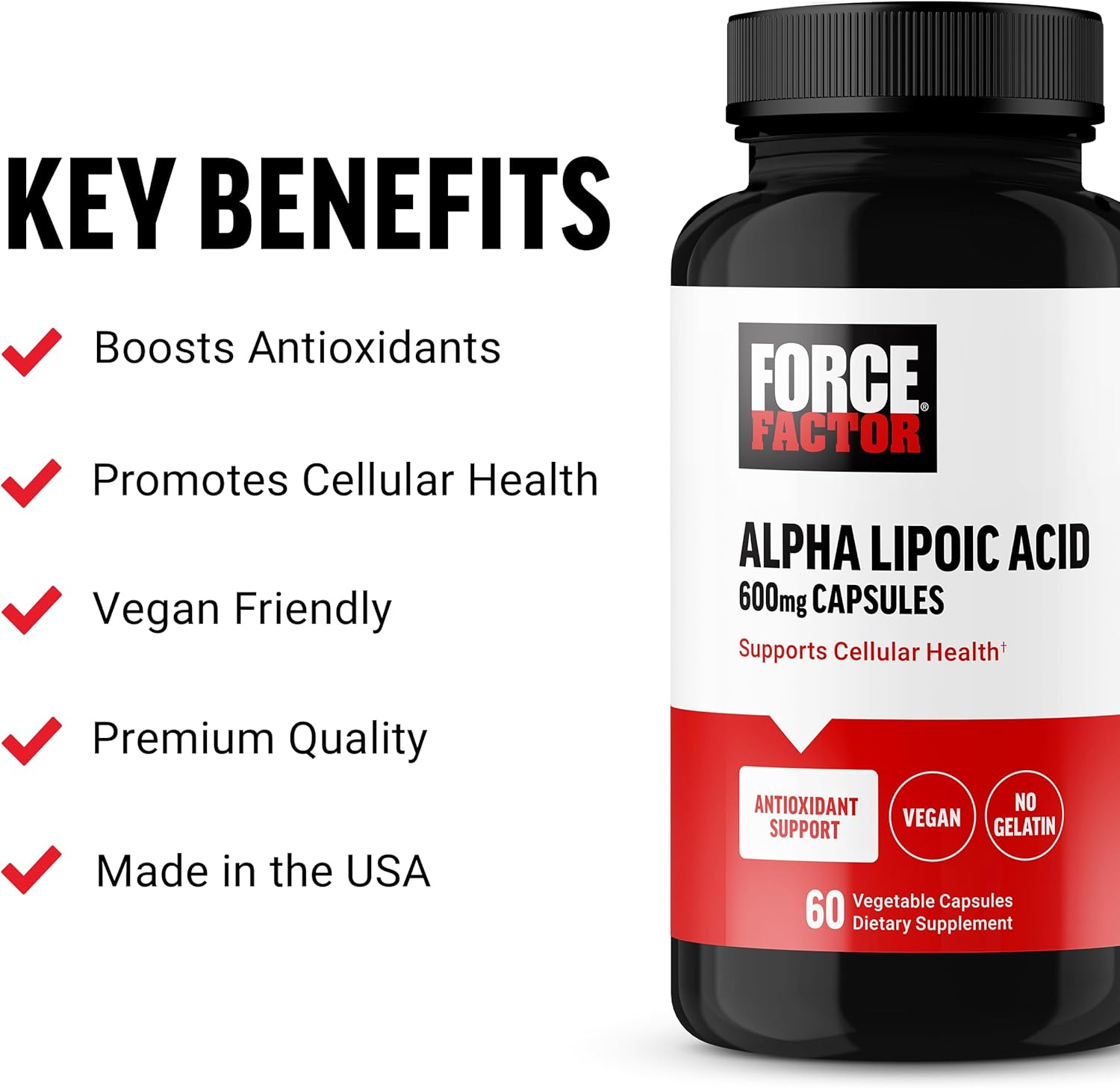 High Strength Alpha Lipoic Acid 600mg Capsules for Cardiovascular and Cellular Health - Vegan Antioxidant Supplement - 60 Capsules