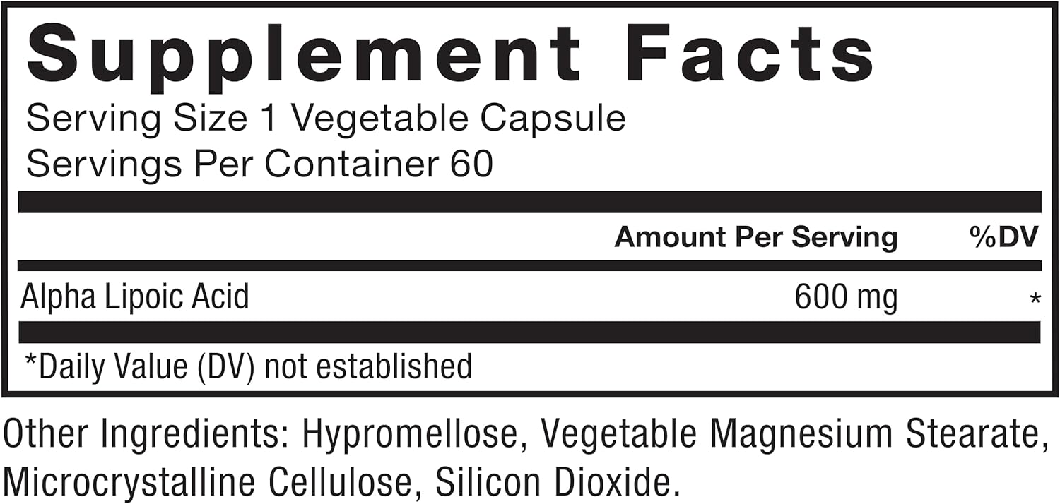 High Strength Alpha Lipoic Acid 600mg Capsules for Cardiovascular and Cellular Health - Vegan Antioxidant Supplement - 60 Capsules