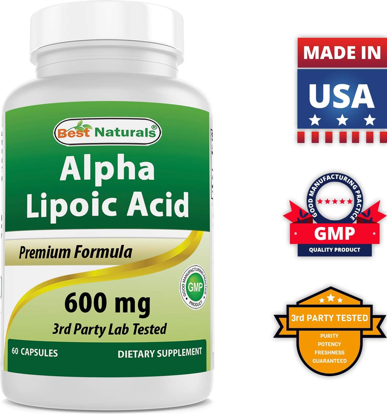 High Strength Alpha Lipoic Acid 600mg with Quercetin and Bromelain - Natural Antioxidant and Anti-Inflammatory Supplement