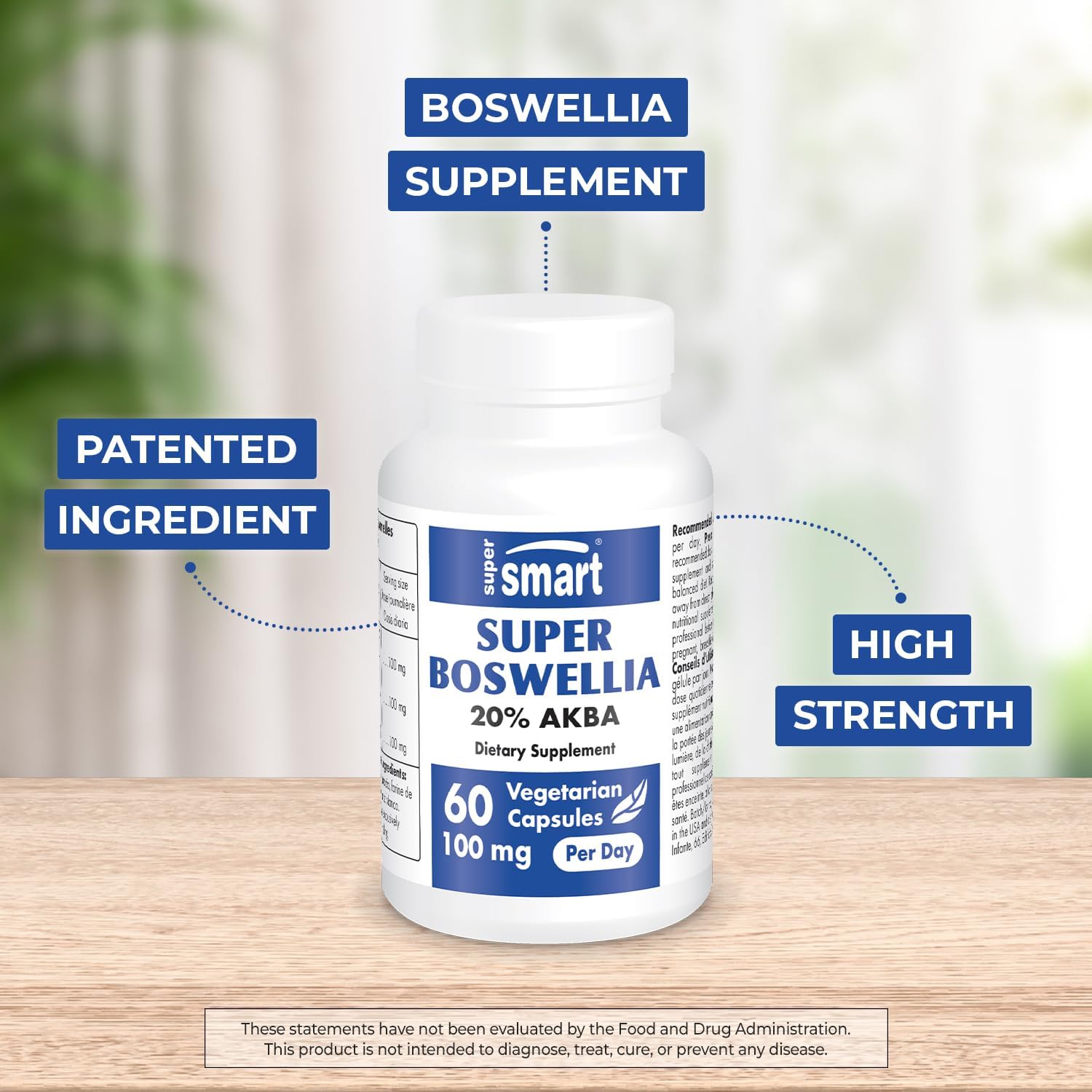 High Strength ApresFlex Boswellia Serrata Supplement - 100mg per Day - Patented Extract - Non-GMO & Gluten Free - 60 Capsules