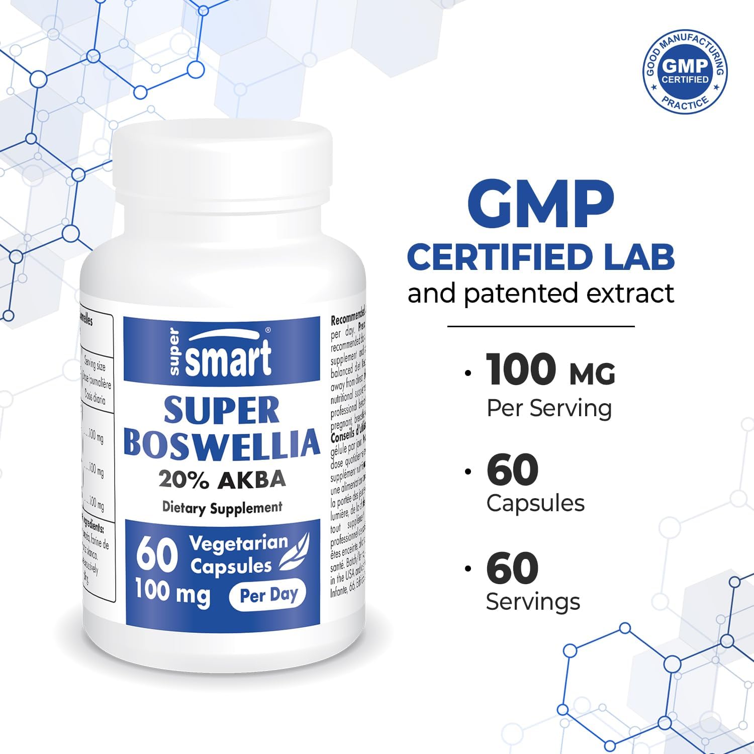 High Strength ApresFlex Boswellia Serrata Supplement - 100mg per Day - Patented Extract - Non-GMO & Gluten Free - 60 Capsules