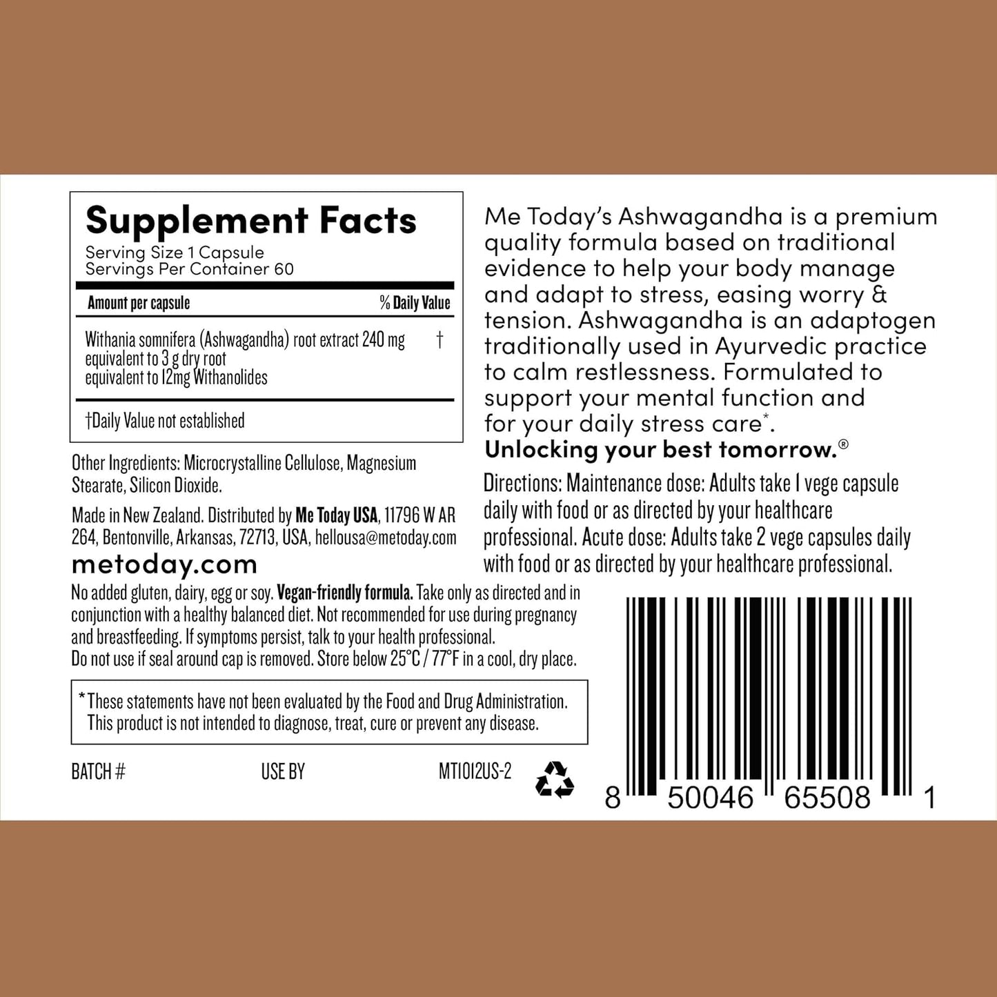High Strength Ashwagandha Supplements for Stress Relief & Mental Support - Vegetarian Capsules (60 Count)