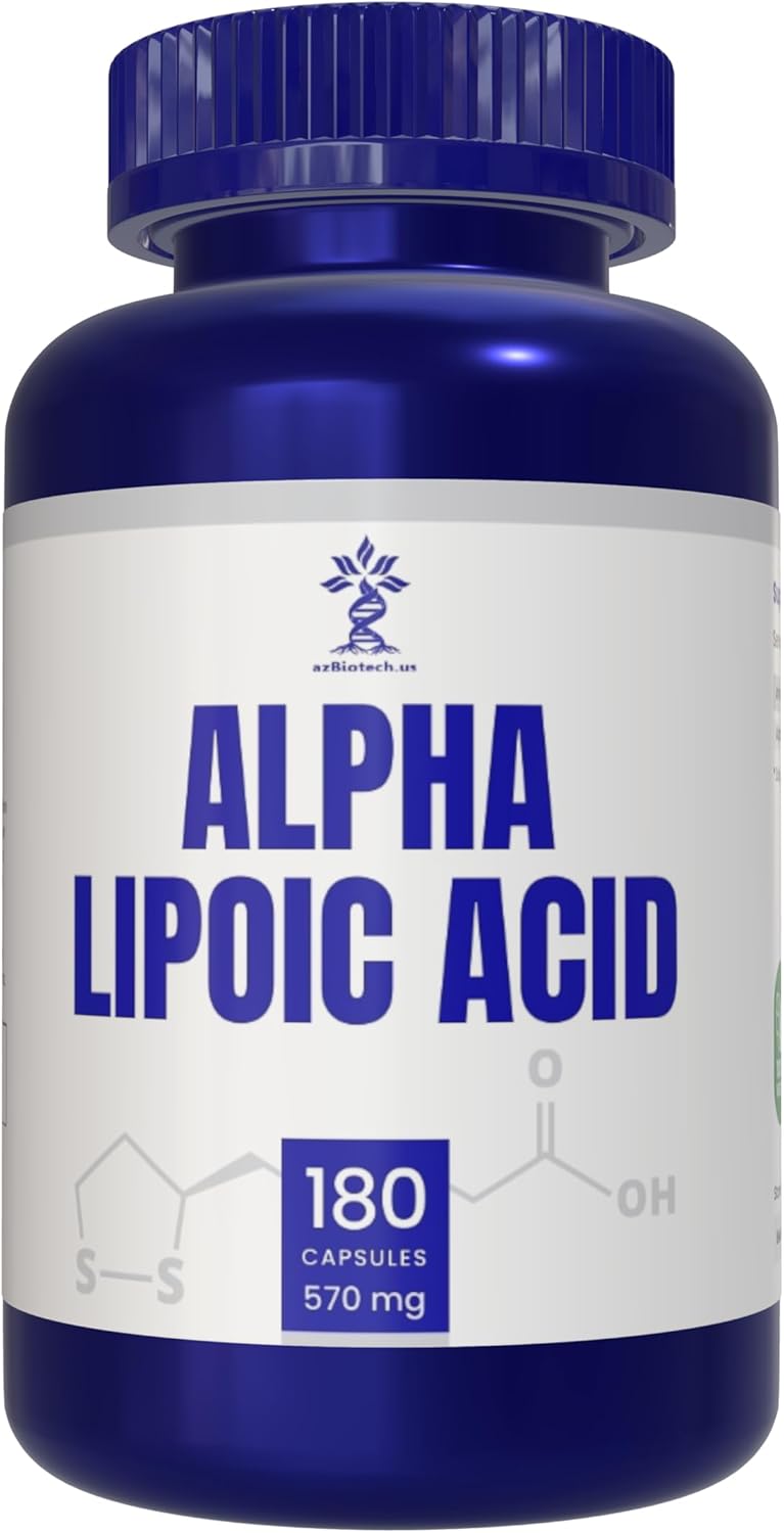 High Strength AZ BIOTECH Alpha Lipoic Acid (ALA) Capsules - 180 Count, Gluten Free, Non-GMO, Vegan Formula