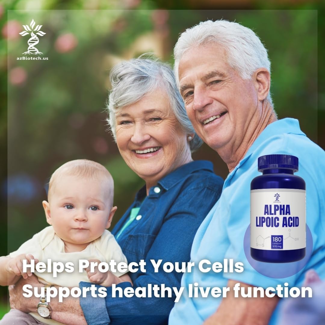 High Strength AZ BIOTECH Alpha Lipoic Acid (ALA) Capsules - 180 Count, Gluten Free, Non-GMO, Vegan Formula