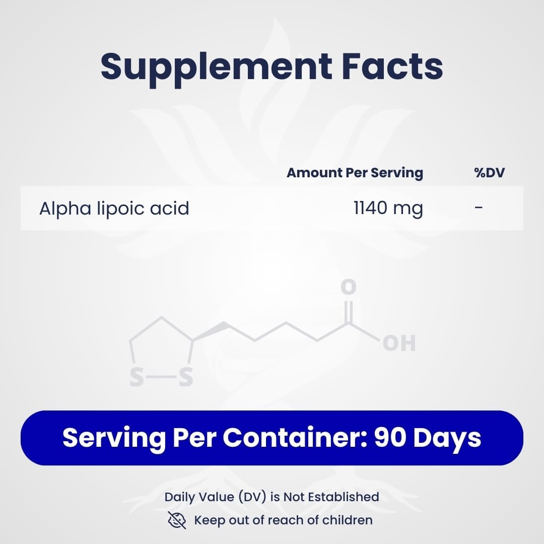High Strength AZ BIOTECH Alpha Lipoic Acid (ALA) Capsules - 180 Count, Gluten Free, Non-GMO, Vegan Formula